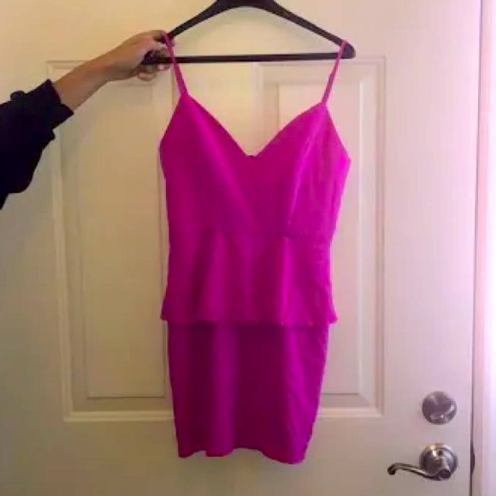 Jennifer Hope - hot pink silk peplum dress - XS